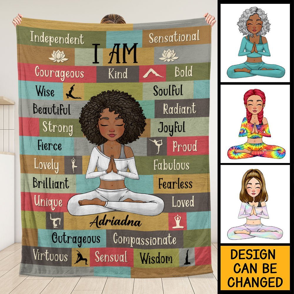 Yoga Meditation I Am Strong Affirmations - Personalized Blanket - Giftago