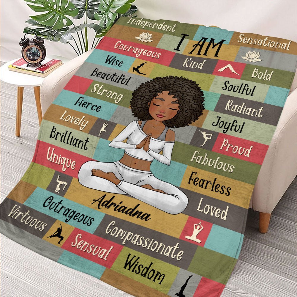 Yoga Meditation I Am Strong Affirmations - Personalized Blanket - Giftago