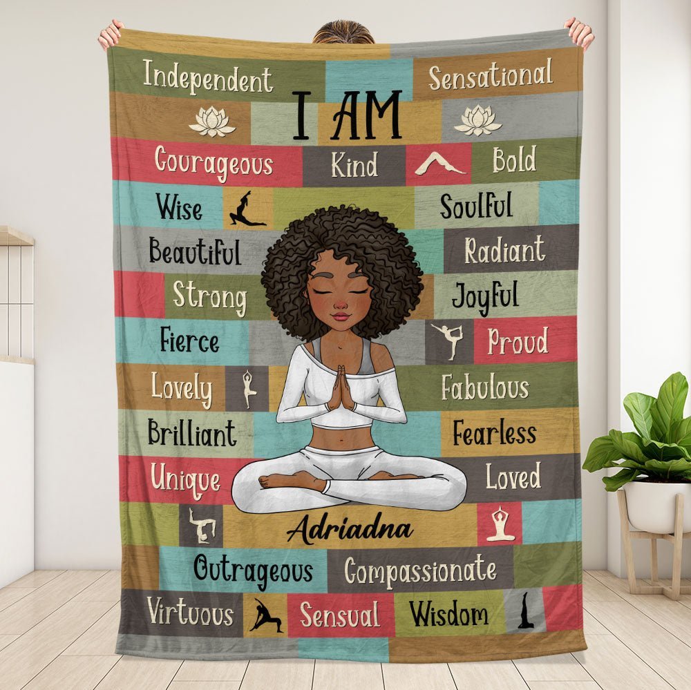 Yoga Meditation I Am Strong Affirmations - Personalized Blanket - Giftago