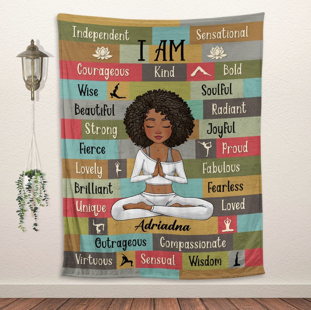 Yoga Meditation I Am Strong Affirmations - Personalized Blanket - Giftago