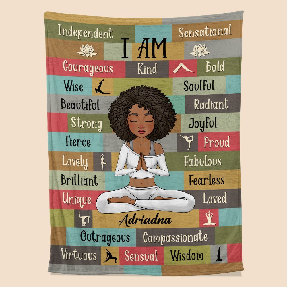 Yoga Meditation I Am Strong Affirmations - Personalized Blanket - Giftago