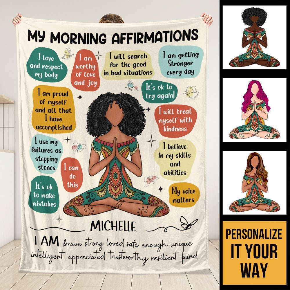 Yoga Morning Affirmations Blanket - Personalized Blanket
