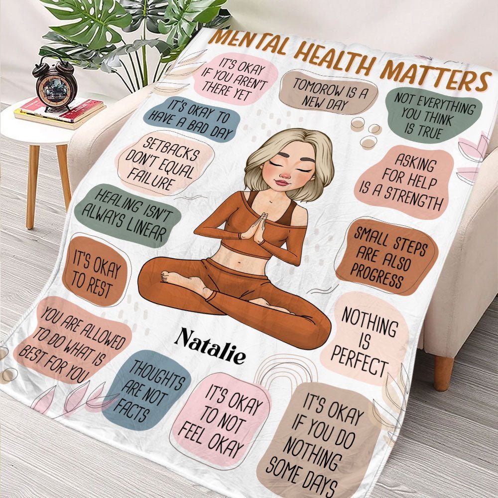 Yoga My Mental Health Matters Blanket - Personalized Blanket - Giftago