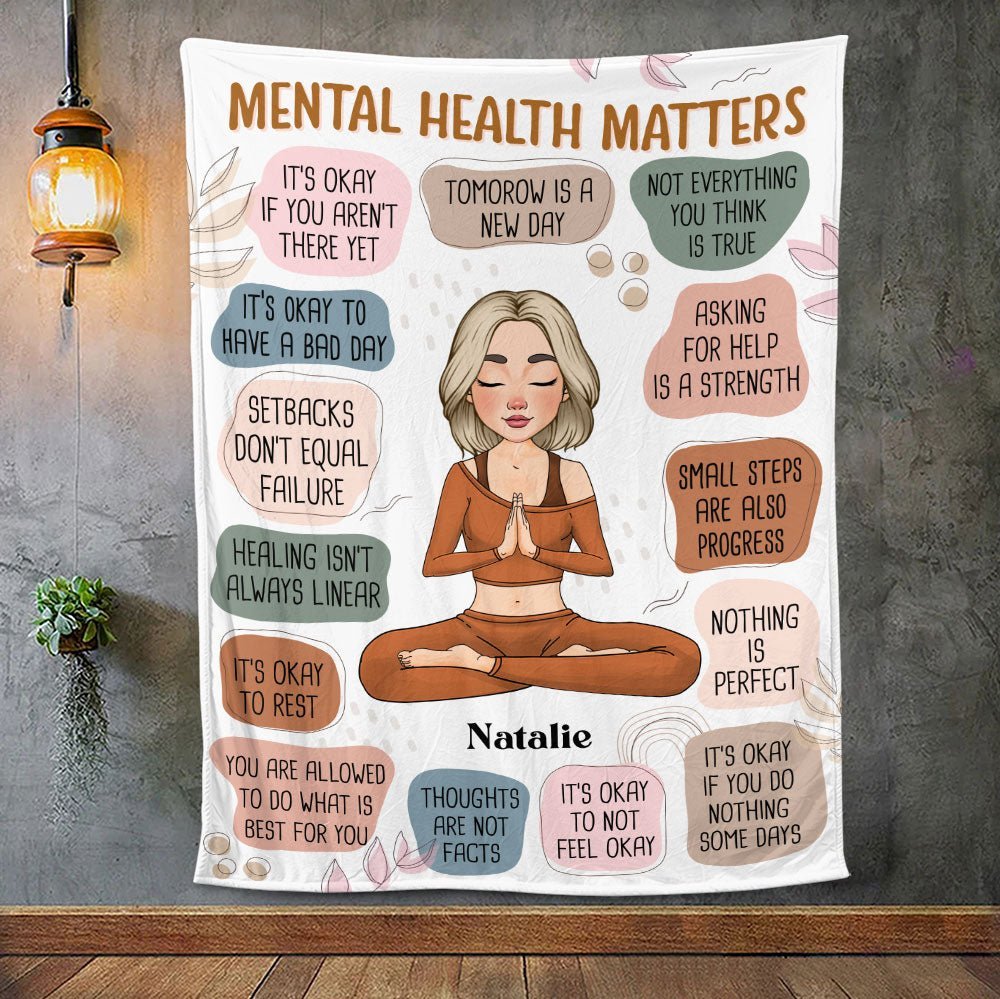 Yoga My Mental Health Matters Blanket - Personalized Blanket - Giftago