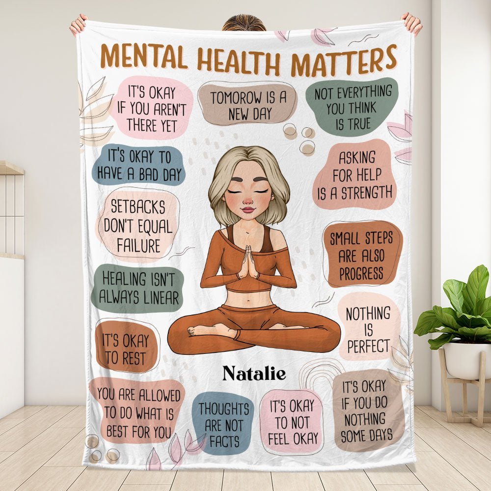 Yoga My Mental Health Matters Blanket - Personalized Blanket - Giftago