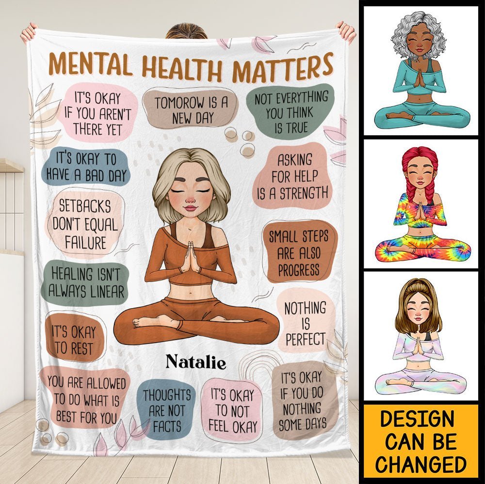 Yoga My Mental Health Matters Blanket - Personalized Blanket - Giftago