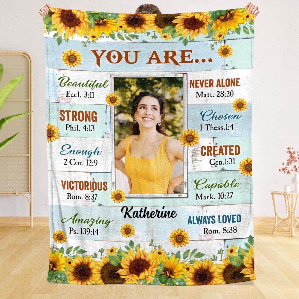 You Are Beautiful Sunflower (Custom Photo) - Personalized Blanket - Meaningful Gift For Christmas, For Birthday - Giftago