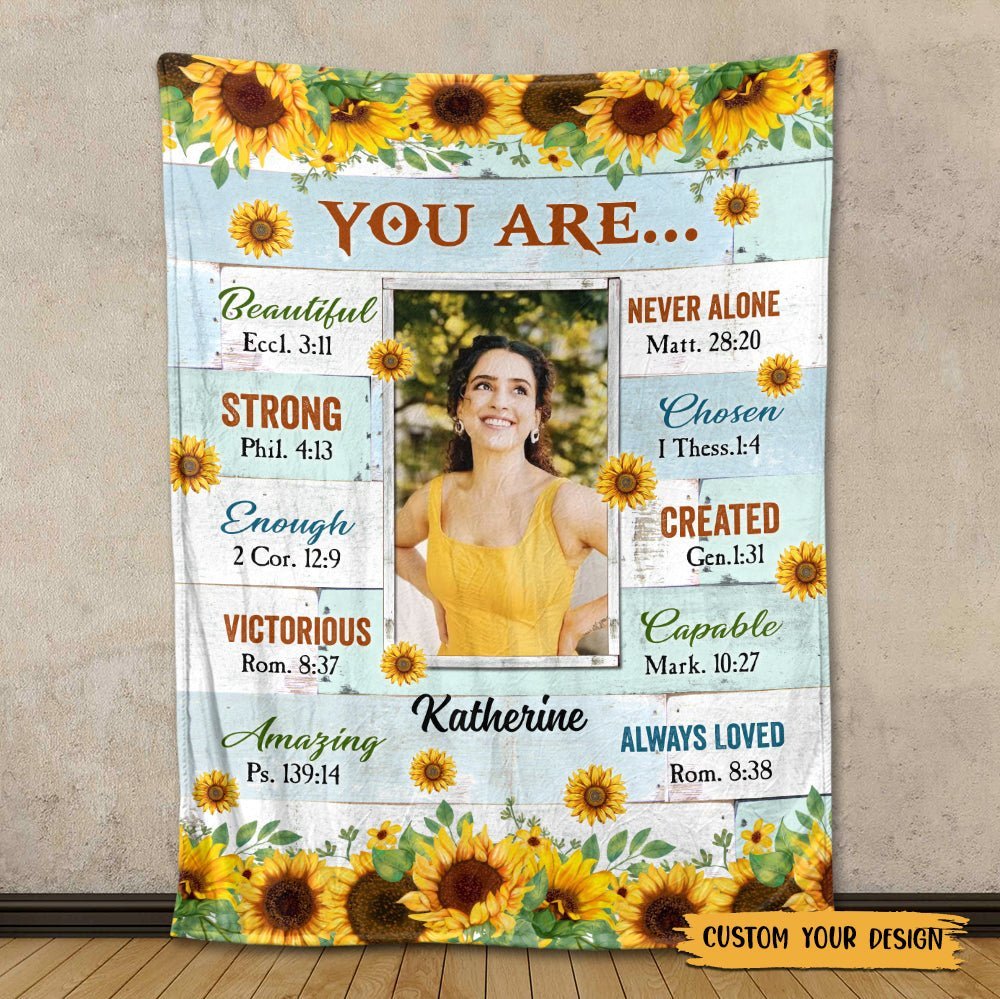 You Are Beautiful Sunflower (Custom Photo) - Personalized Blanket - Meaningful Gift For Christmas, For Birthday - Giftago