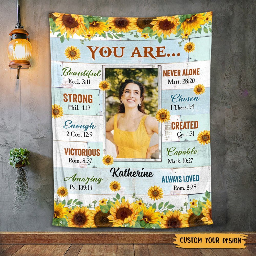 You Are Beautiful Sunflower (Custom Photo) - Personalized Blanket - Meaningful Gift For Christmas, For Birthday - Giftago