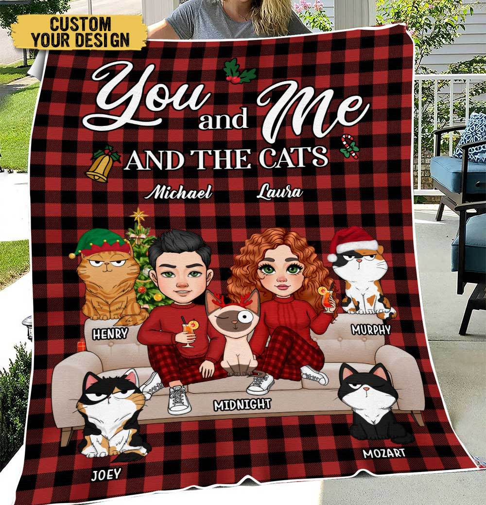 You & Me And The Cats - Personalized Blanket - Best Gift For Christmas, For Cat Lovers - Giftago