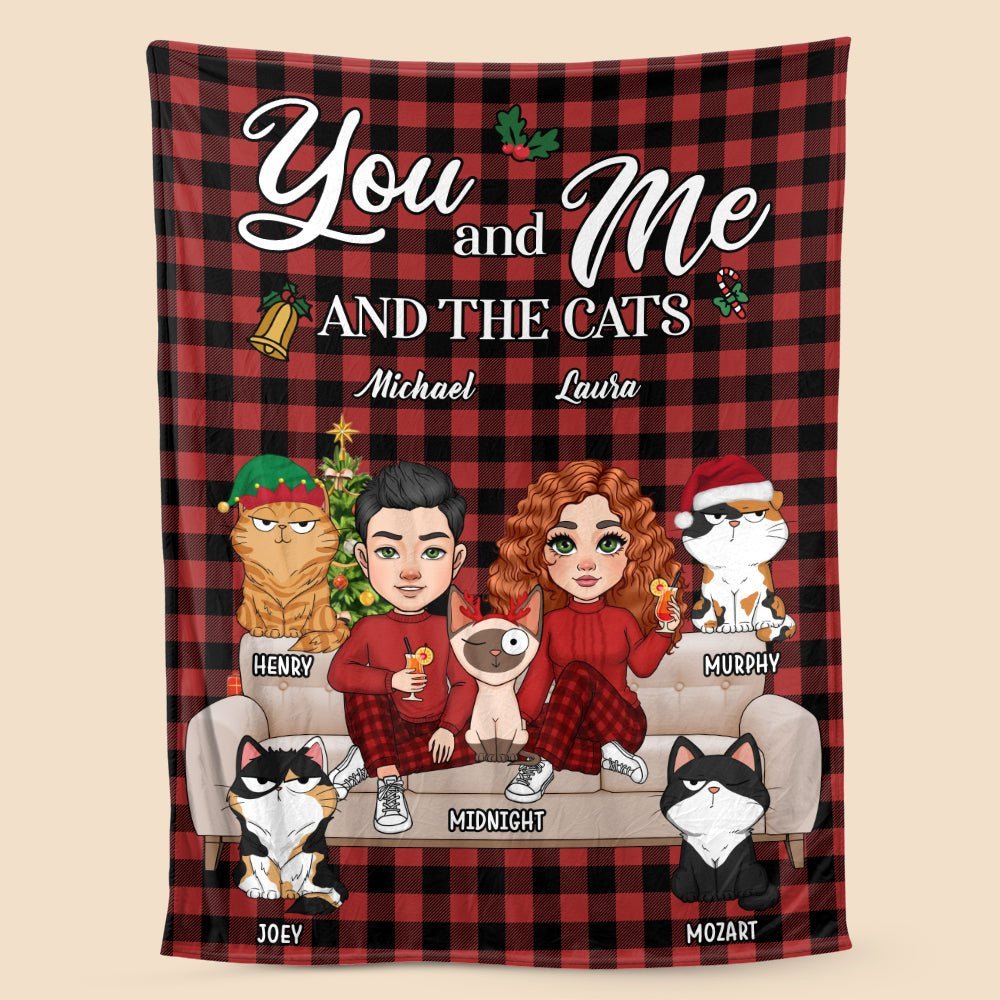 You & Me And The Cats - Personalized Blanket - Best Gift For Christmas, For Cat Lovers - Giftago