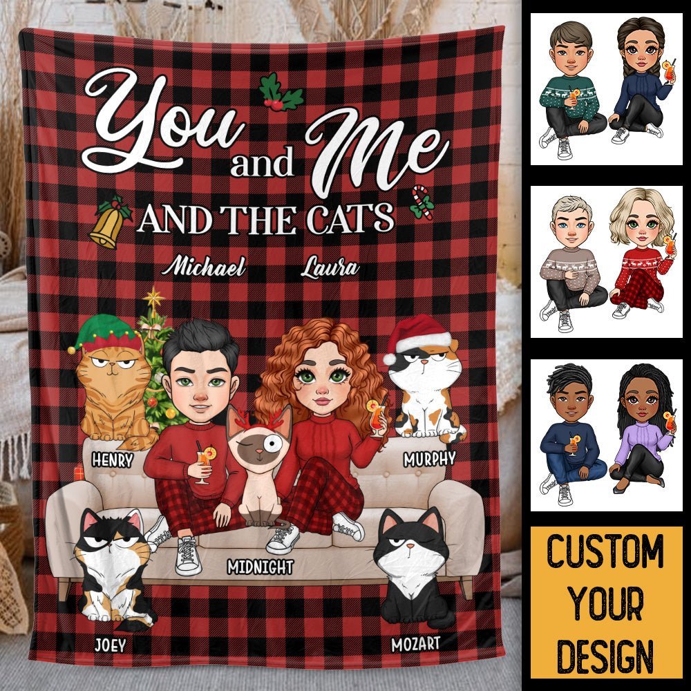 You & Me And The Cats - Personalized Blanket - Best Gift For Christmas, For Cat Lovers - Giftago