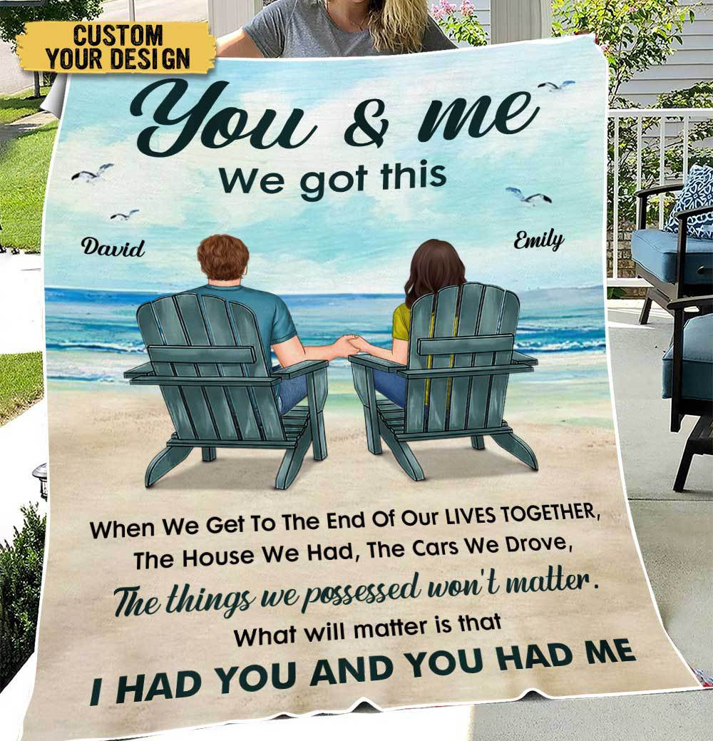 You & Me Couple Sitting Beach View - Personalized Blanket - Meaningful Gift For Valentine - Giftago