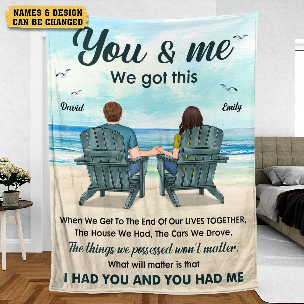 You & Me Couple Sitting Beach View - Personalized Blanket - Meaningful Gift For Valentine - Giftago