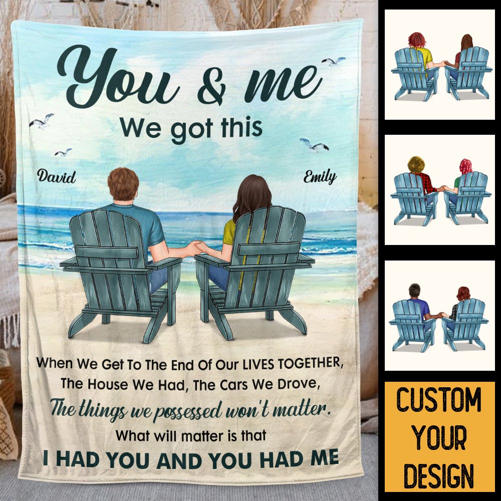 You & Me Couple Sitting Beach View - Personalized Blanket - Meaningful Gift For Valentine - Giftago