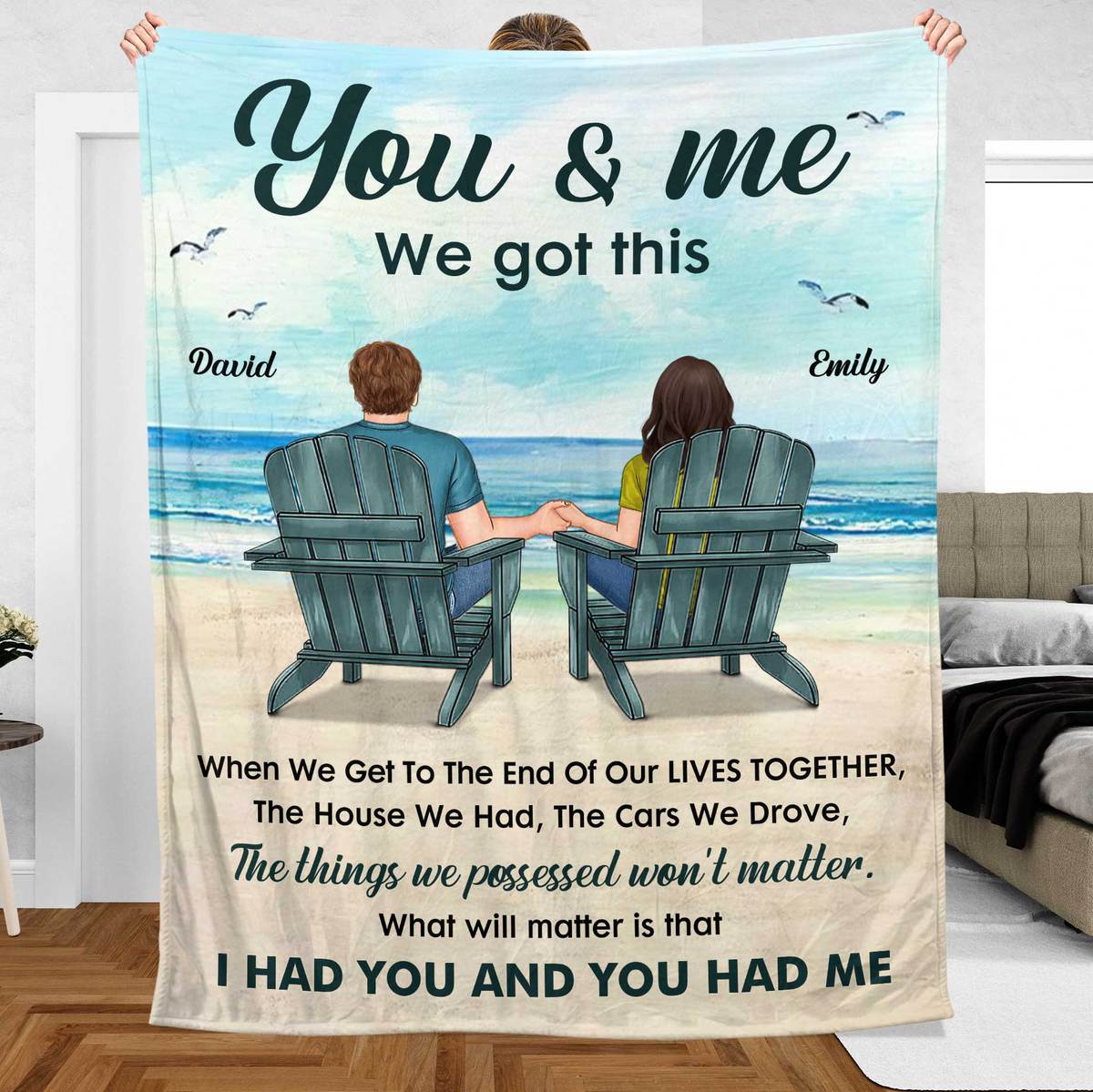 You & Me Couple Sitting Beach View - Personalized Blanket - Meaningful Gift For Valentine - Giftago