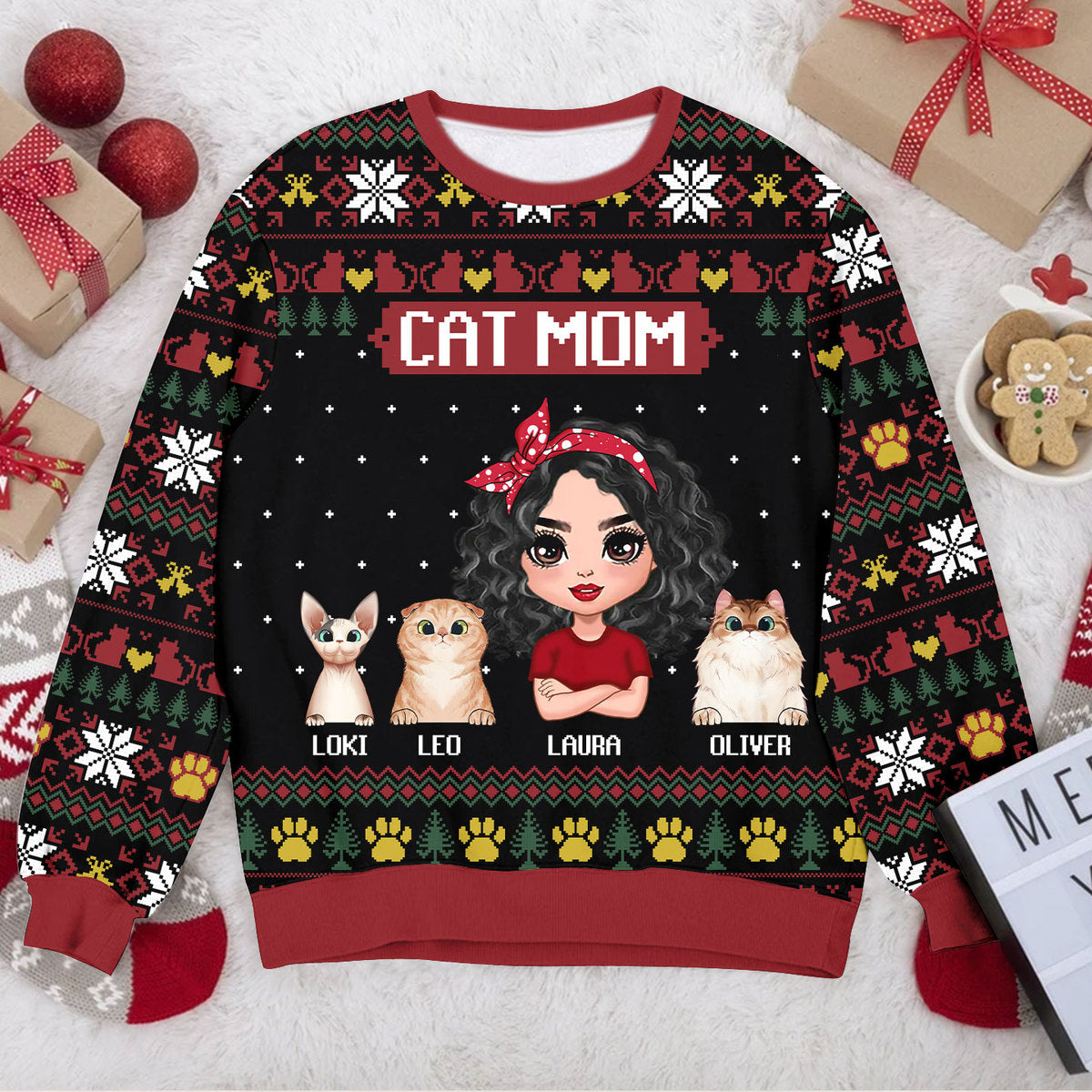 Personalized Ugly Sweater - Cat Mom Funny - Gift For Cat Lovers
