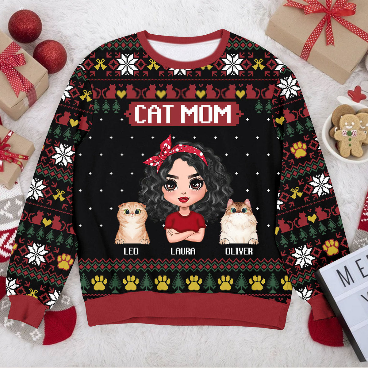 Personalized Ugly Sweater - Cat Mom Funny - Gift For Cat Lovers