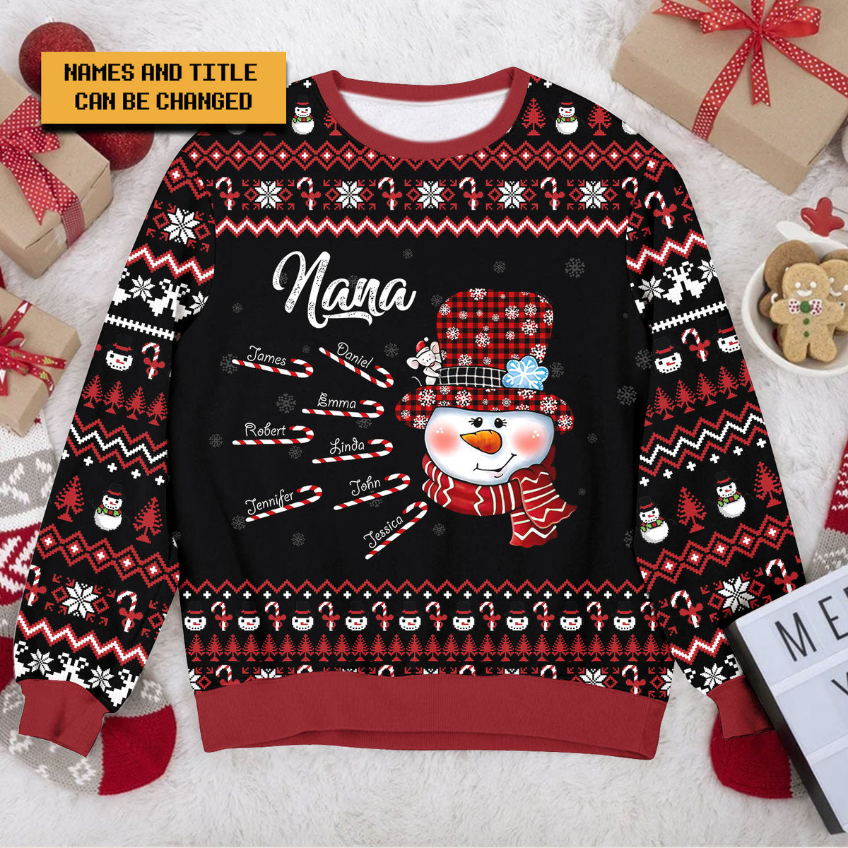 Grandma Snowman Sweater - Snowman Grandma And Kid Candy Cane - Giftago