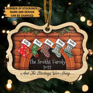 Personalized Wood Ornament - Family Stockings By Fireplace - Gift For FAmily