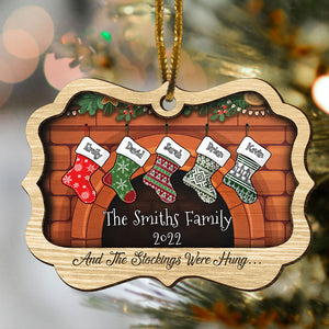 Personalized Wood Ornament - Family Stockings By Fireplace - Gift For FAmily