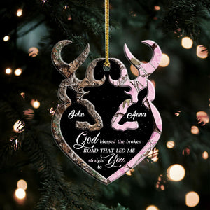 Personalized Ornament - Buck and Doe Heart God Blessed - Gift For Hunting Lover