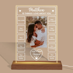 10 Things I Love About You - Personalized Rectangle Acrylic LED Lamp - Best Gift for Couple - Giftago