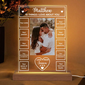 10 Things I Love About You - Personalized Rectangle Acrylic LED Lamp - Best Gift for Couple - Giftago