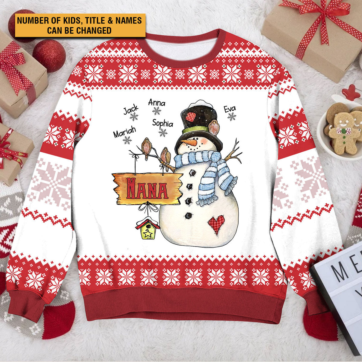 Custom Grandma Sweatshirt - Nana Grandma Snowman Kid Snowflake - Giftago - 1