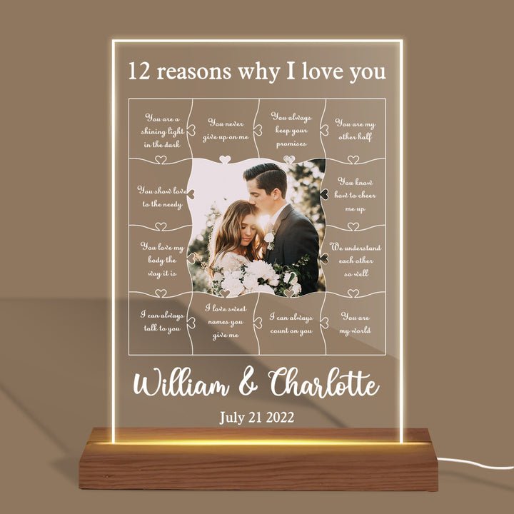 Personalized Acrylic LED Lamp - 12 Reasons Why I Love You