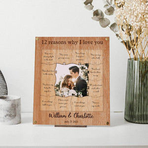 Personalized Frame - 12 Reasons Why I Love You Wooden Puzzle Piece Collage
