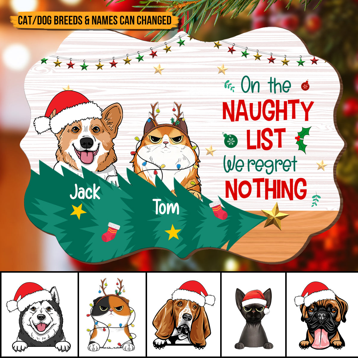 Personalized Christmas Ornament For Pet Lovers - On The Naughty List Regret Nothing - Giftago - 1
