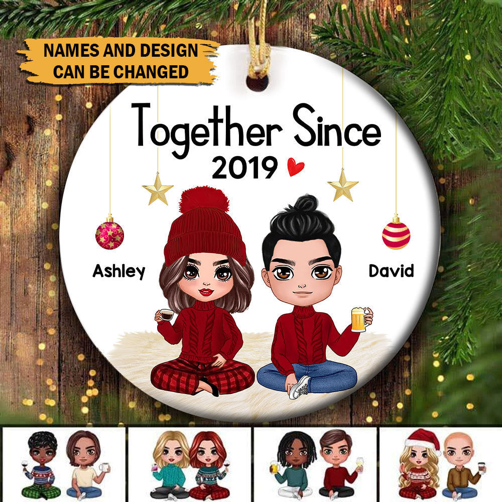 Personalized Couple Christmas Ornament - Together Since Couple Sitting Christmas - Giftago - 1