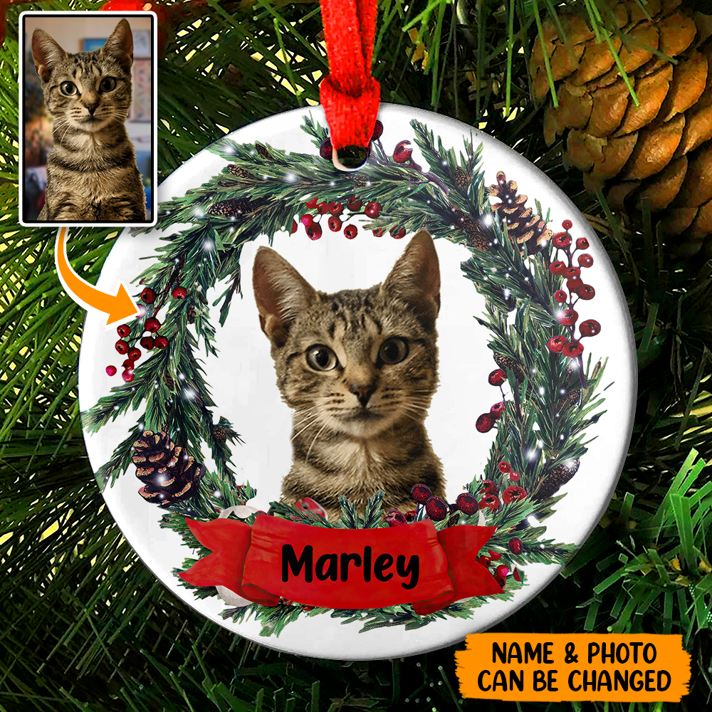 Personalized Ornament - Christmas Wreath Festive Pet Photo - Gift For Pet Lover