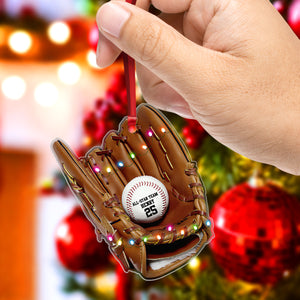 Personalized Car Ornament - Baseball Glove Name Team Name - Gift For Baseball Lover
