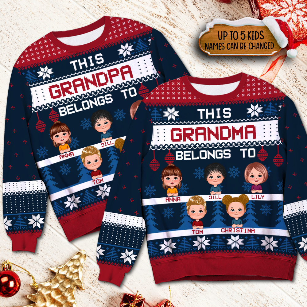 Personalized Ugly Christmas Sweater - This Grandma/Grandpa Belongs To Kids Funny - Giftago - 2