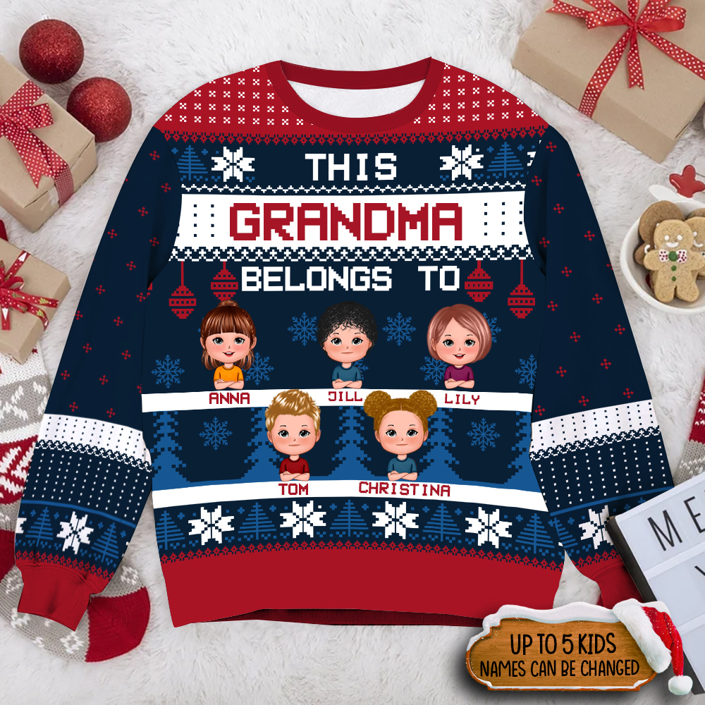Personalized Ugly Christmas Sweater - This Grandma/Grandpa Belongs To Kids Funny - Giftago - 1
