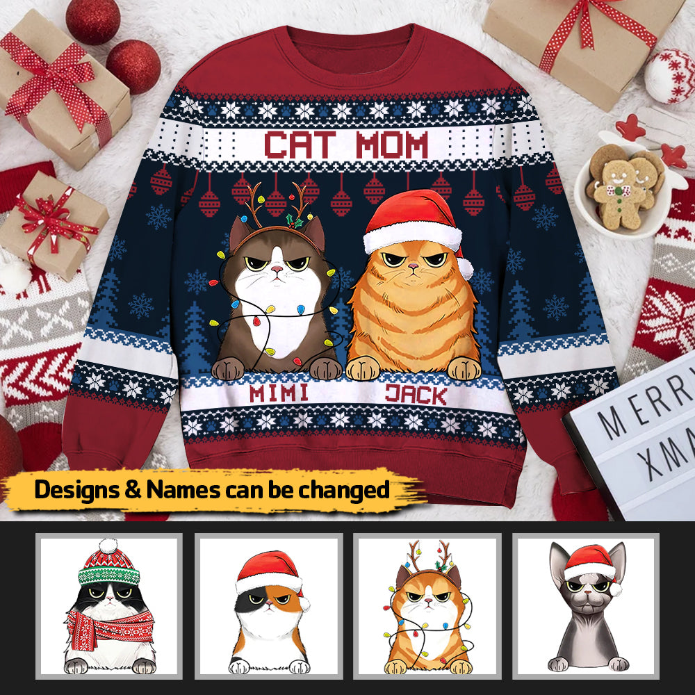 Personalized Ugly Sweater - Cat Mom Cat Dad Funny - Gift For Cat Lover