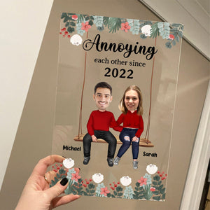 Annoying Each Other Since Face Photo Flowery - Personalized Acrylic Plaque - Giftago