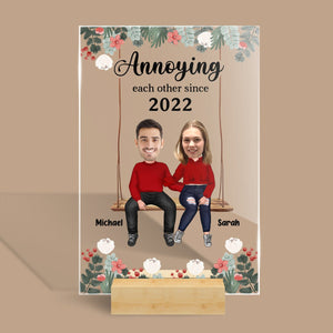 Annoying Each Other Since Face Photo Flowery - Personalized Acrylic Plaque - Giftago
