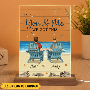 Back View Couple Sitting Beach Landscape You & Me We Got This - Personalized Acrylic LED Lamp - Best Gift for Valentine's Day - Giftago