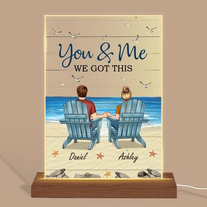 Back View Couple Sitting Beach Landscape You & Me We Got This - Personalized Acrylic LED Lamp - Best Gift for Valentine's Day - Giftago