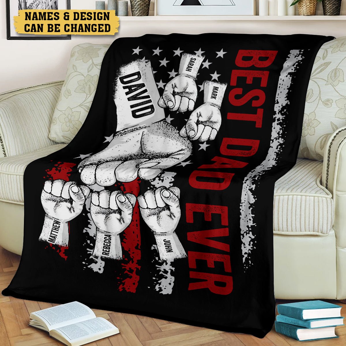 Personalized Blanket -  Best Dad Ever Fist Bumps - Best Gift For Dad