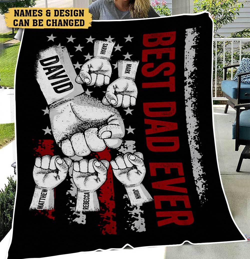 Personalized Blanket -  Best Dad Ever Fist Bumps - Best Gift For Dad