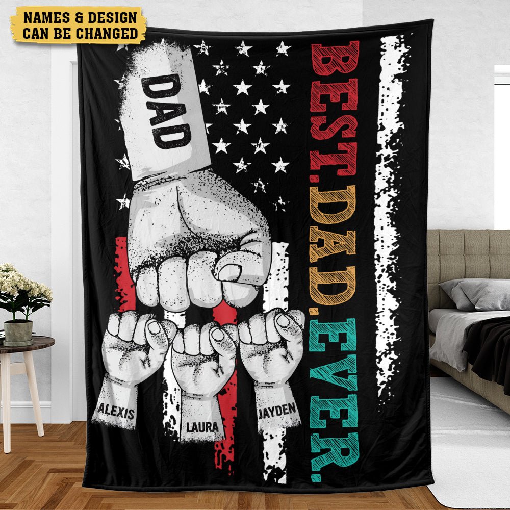 Personalized Blanket -  Best Dad Ever Fist Bumps - Best Gift For Dad