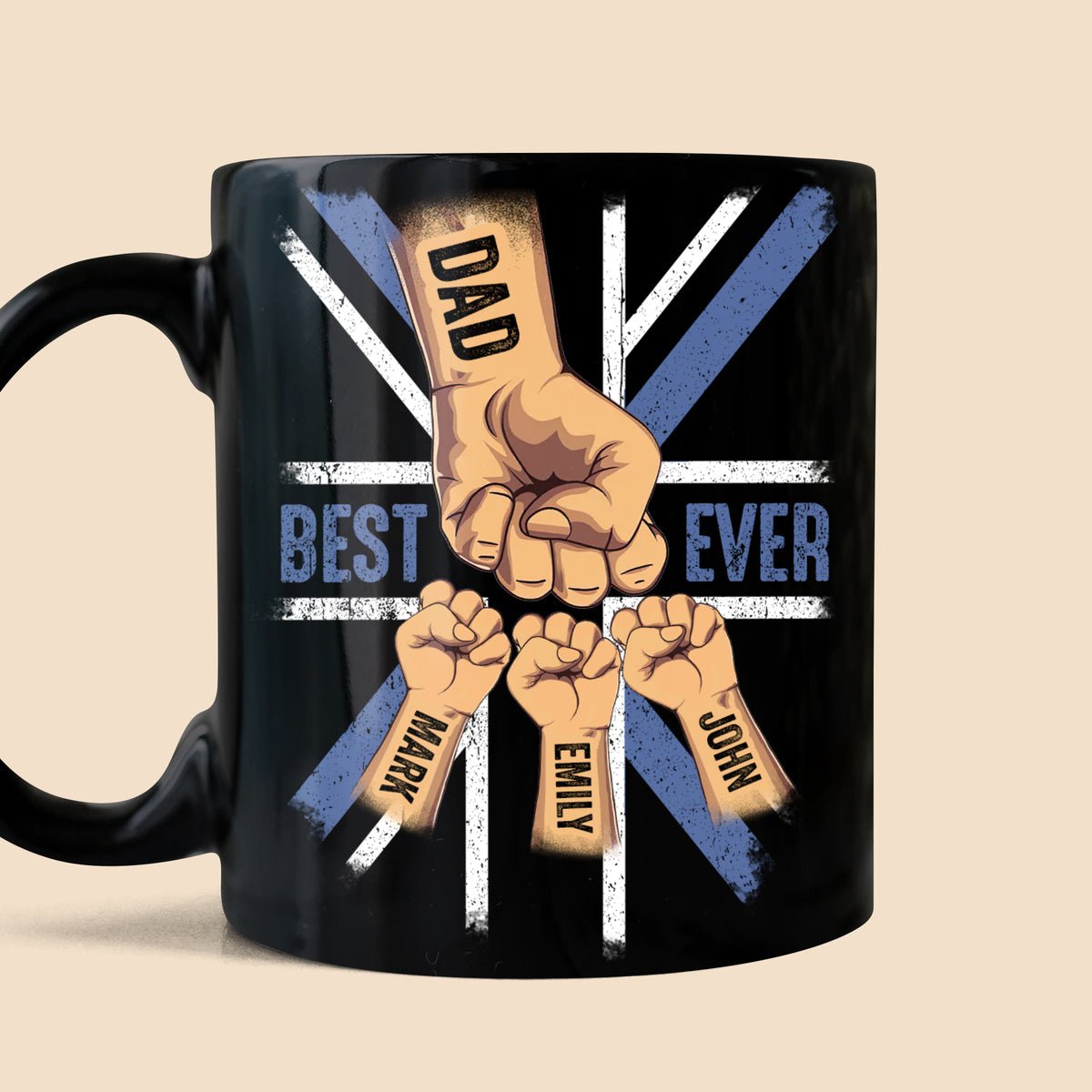 Best Dad Ever Fist Bumps (UK) - Personalized Black Mug - Best Gift For Father - Giftago
