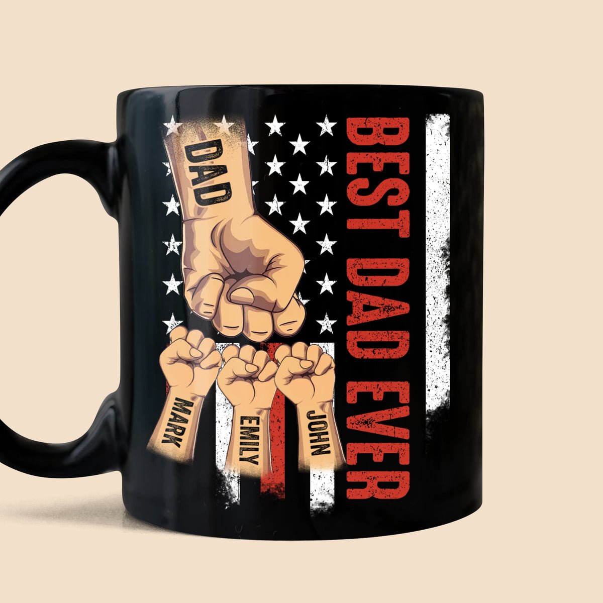 Best Dad Ever Fist Bumps (US) - Personalized Black Mug - Best Gift For Father - Giftago