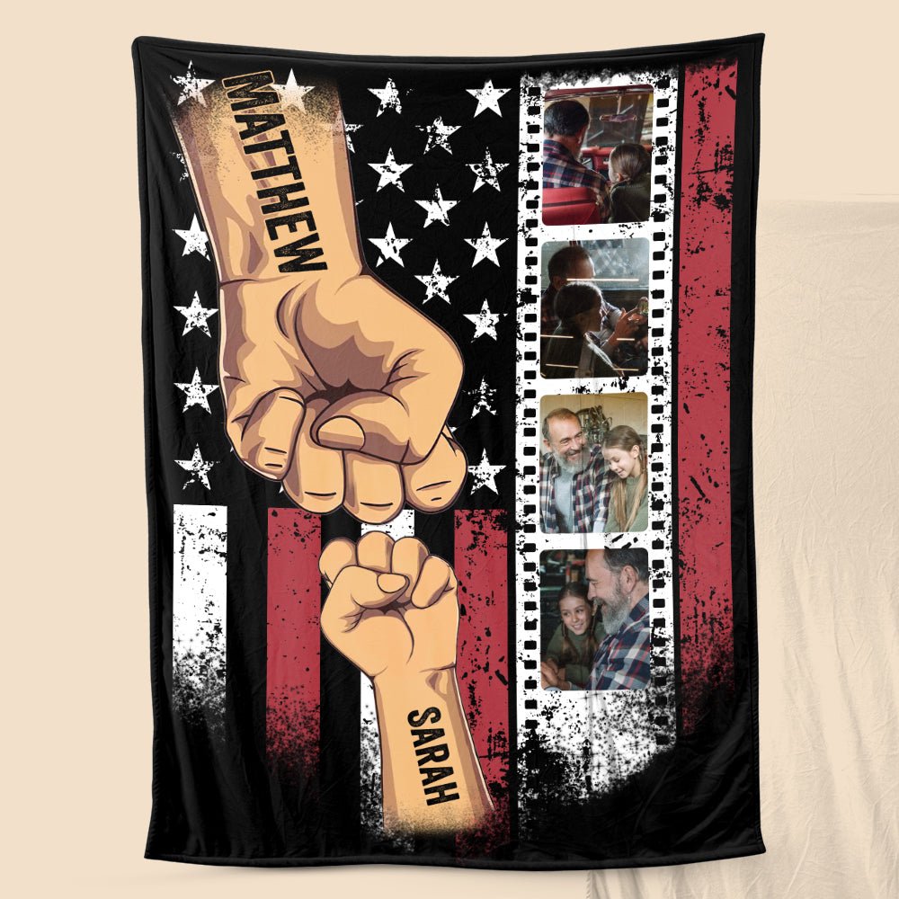 Best Dad Ever Photo & Fist Bumps - Personalized Blanket - Best Gift For Father - Giftago