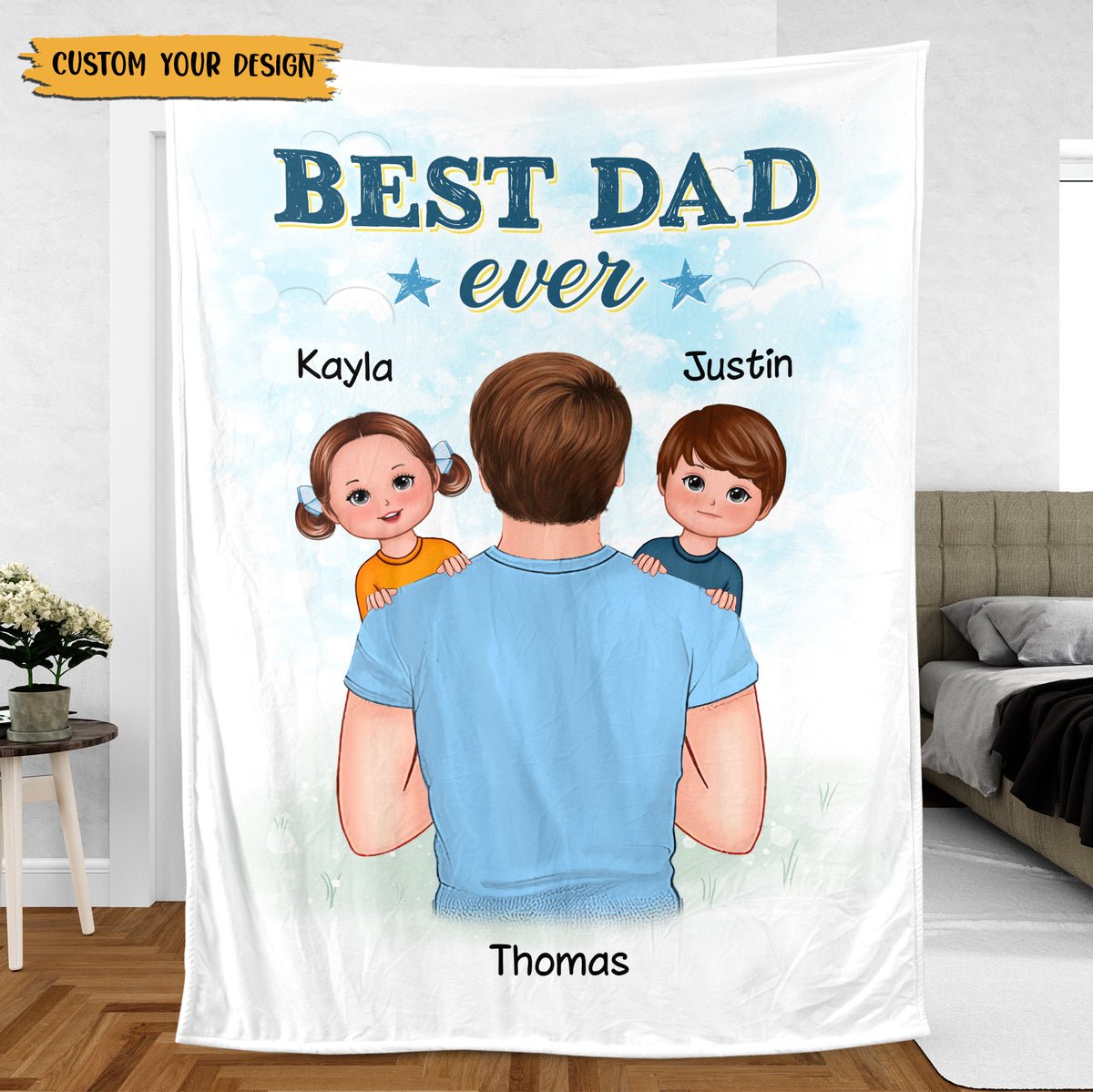Best Dad Ever With Kids - Personalized Blanket - Best Gift For Father - Giftago