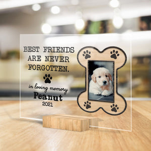 Best Friends Are Never Forgotten Bone Photo Frame - Dog Memorial Acrylic Plaque - Giftago
